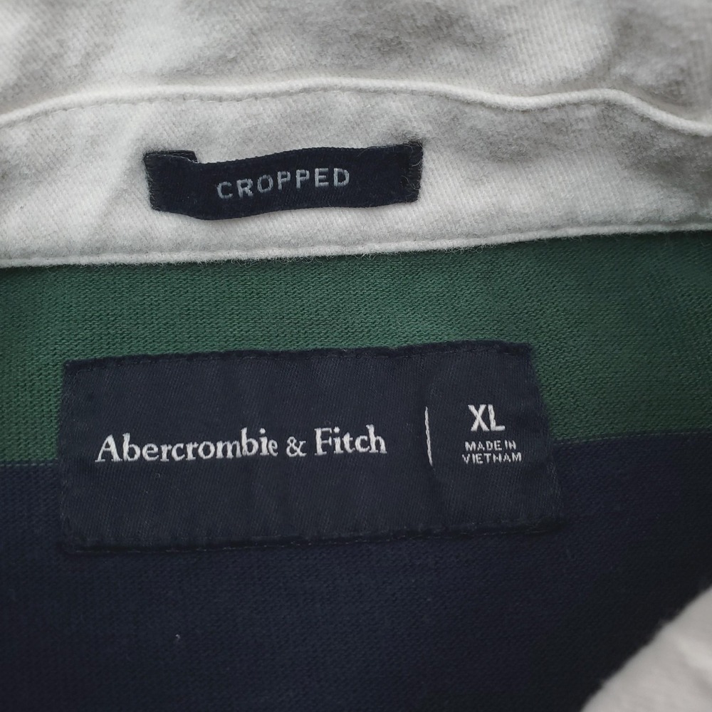Abercrombie & Fitch Rugby Shirt Mens XL Green Navy Striped Cropped Y2K Vintage - Picture 2 of 9